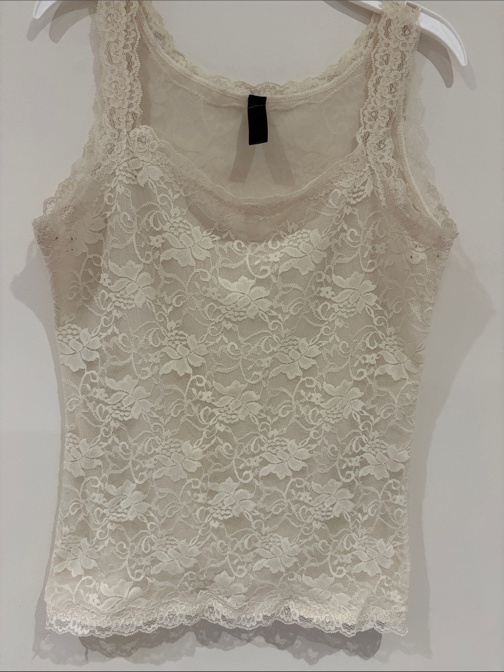 Lace Overlay Sleeveless Tank Top - Cream